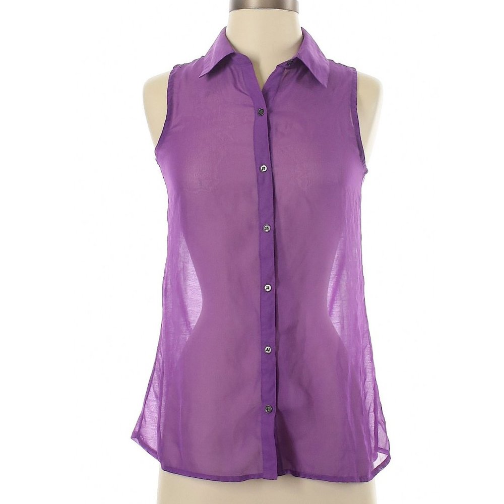 Mudd Purple Sheer Sleeveless Button-Up Blouse | XS - Picture 3 of 10